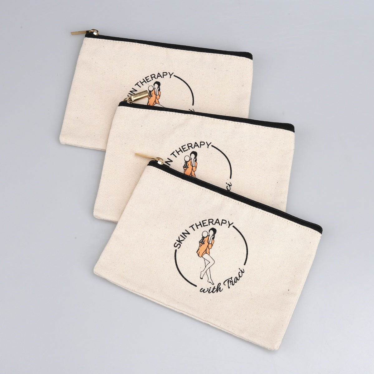 Custom Design Logo Printing Canvas Cosmetic Zipper Bag Natural Travel Cotton Pen Makeup Pouch