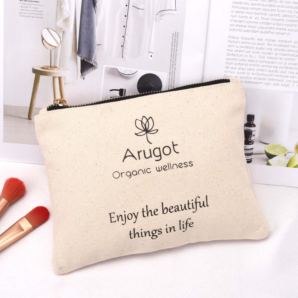 Custom High Quality 8 OZ Canvas Cosmetic Brush Zipper Bag Organizer Gift Pencil Cotton Makeup Pouch
