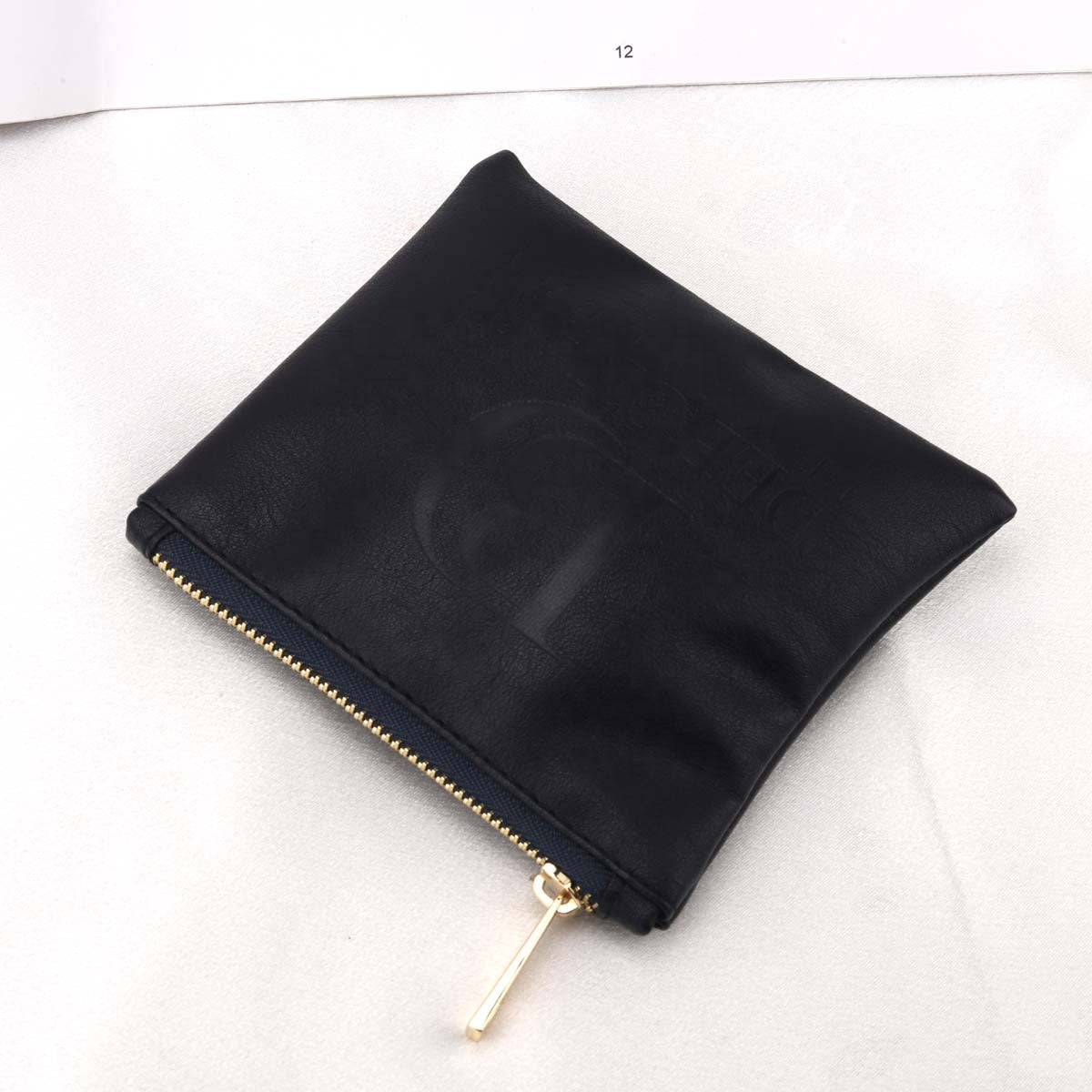 Custom Logo Printed Black Leather Zipper Coin Money Storage Bag Luxury Lipstick Makeup Cosmetic Pouch