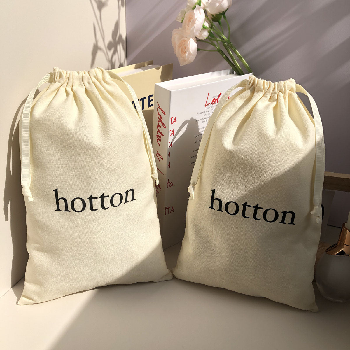 Custom Logo Printed Cotton Dust Bag for Handbag Luxury Soft Flap Envelope Dust Bag Clothes Hair Shoe Gift Packing Cotton Pouch