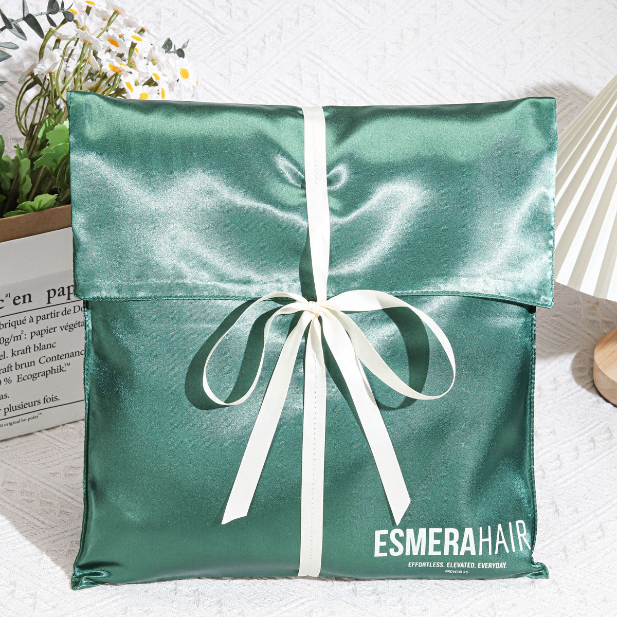 Custom Logo Printed Green Satin Envelope Dust Hair Extension Bag Luxury Gift Clothes Shoe Underwear Packing Envelope Silk Pouch