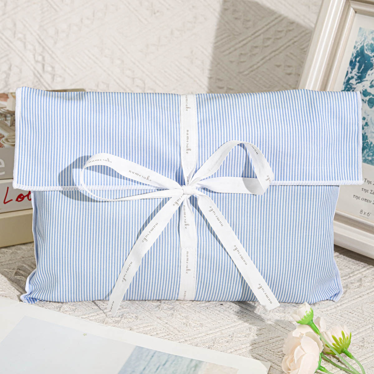 Custom Logo Printed Stripe Cotton Envelope Clothes Hair Bundle Packing Pouch Luxury Envelope Cotton Handbag Dust Bag
