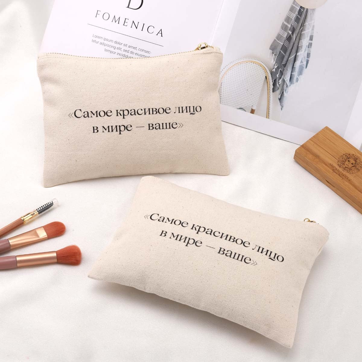 Custom Logo Printing Eco 8Oz Canvas Cosmetic Zipper Bag Travel Toiletry Cotton Makeup Pouch for Pencil