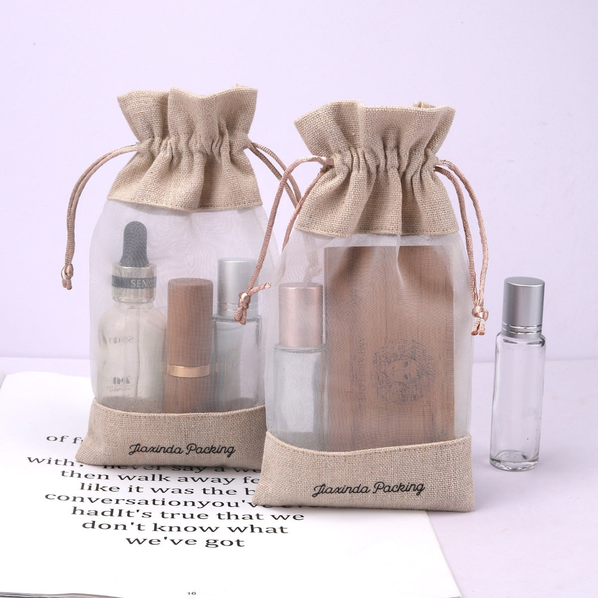 Eco-Friendly Burlap Drawstring Gift Bag Custom Logo Printed Organza Pouch for Wedding Party Favor