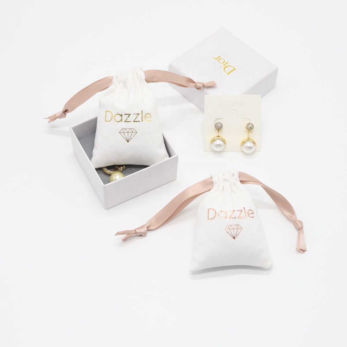 Hot Stamping Mini Faux Suede Necklace Bracelet Jewelry Packaging Bag