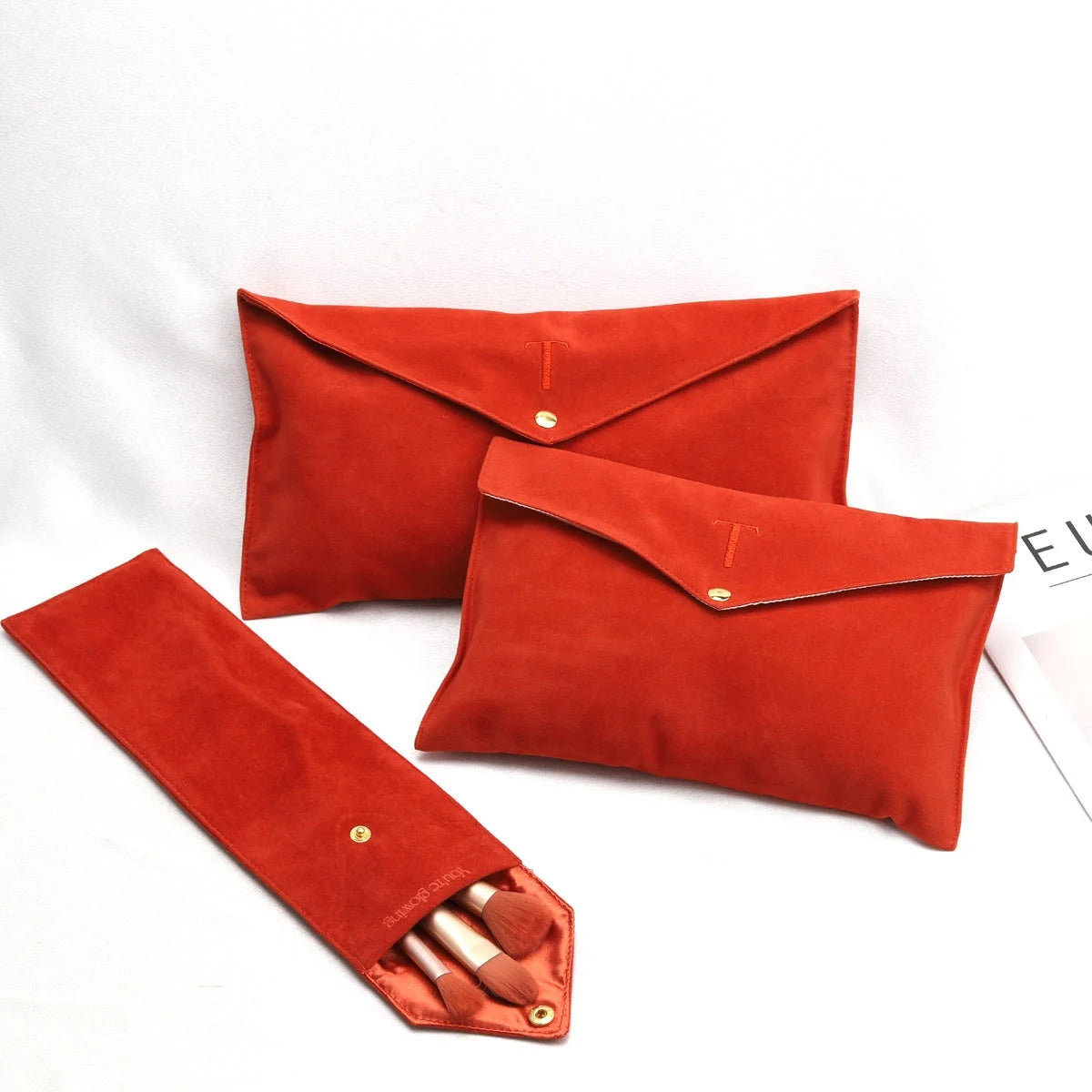 Custom Printed logo Satin Lined Velvet Envelope Pouch Fashion Clothing Packaging Super Soft Thick Suede Gift Dust Envelope Bag