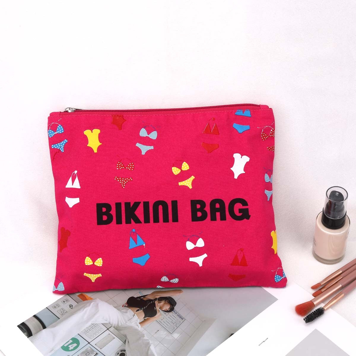 Custom Reusable Logo Printed Canvas Zipper Bag Large Space Cotton Makeup Pouch Skincare Packaging