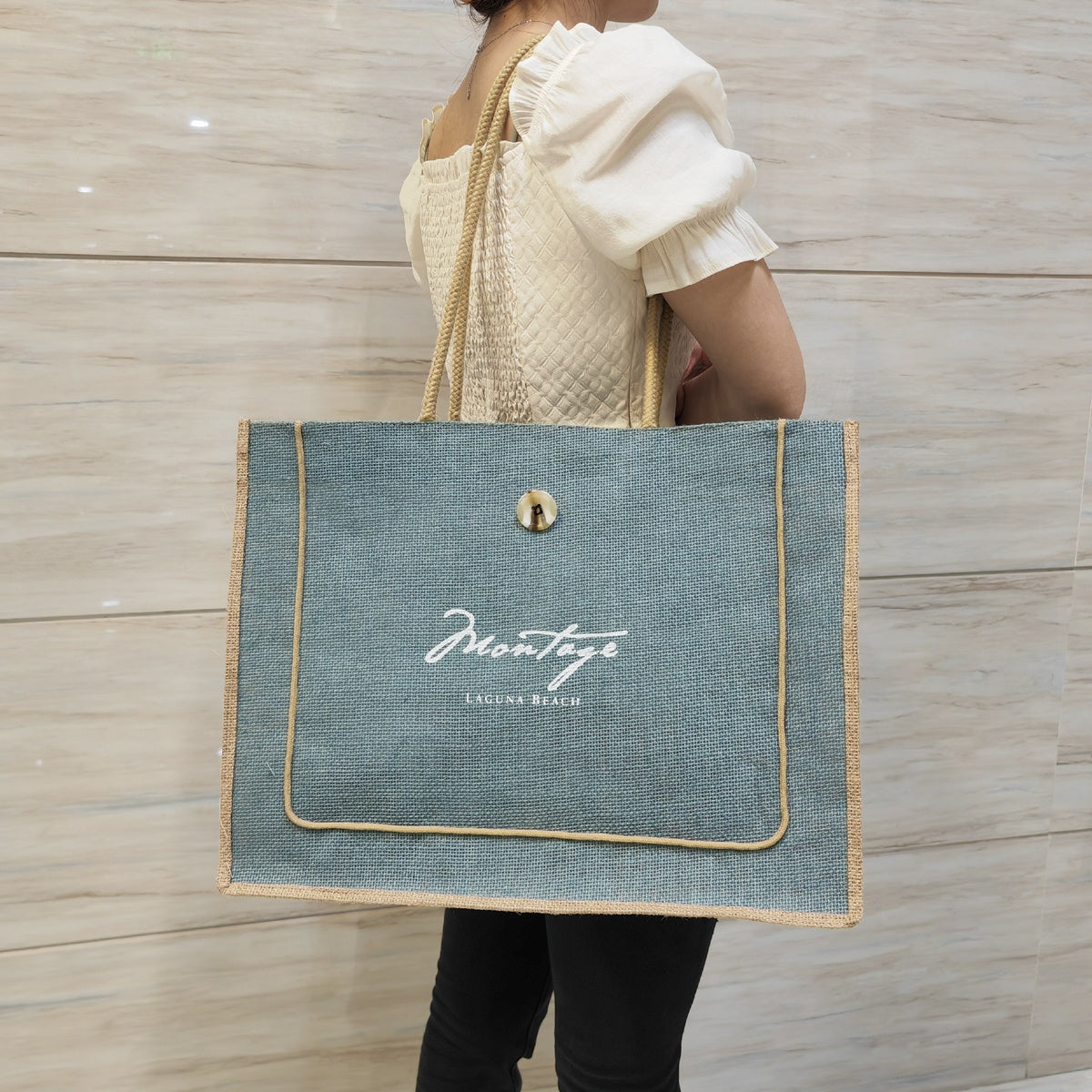 Eco-Friendly Factory Custom Logo OEM Jute Bag Tote Burlap Jute Travel Gift Handle Shopping Bag