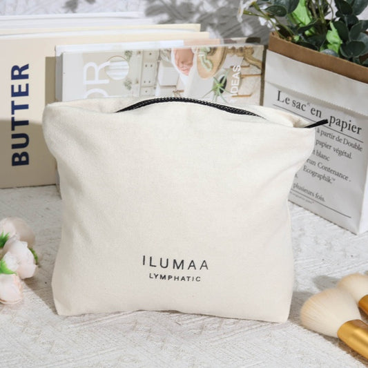 Reusable Canvas Makeup Bag With Zipper Custom Logo Printed Organic Cotton