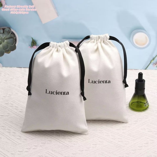 Organic Reusable Custom Logo Color Printed Cotton Twill Drawstring Bag