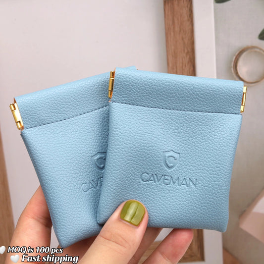High Class Custom Design Logo Pu Leather Fashion Bag Earphone Jewelry Ring Necklace Coin Leather Dust Bag with Iron Sheet