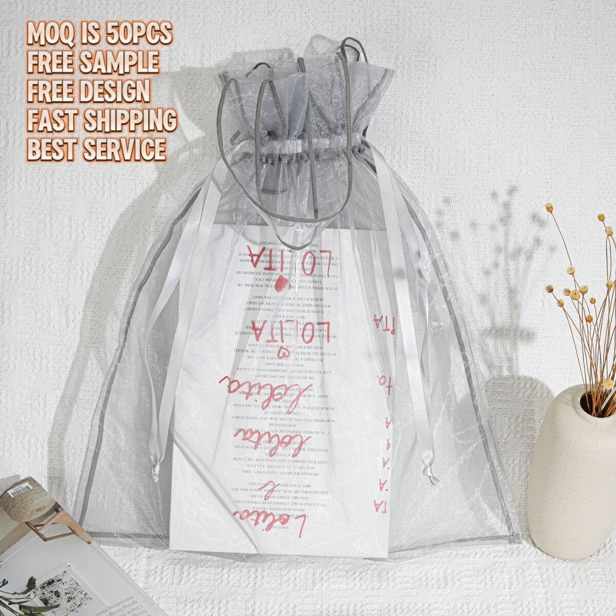 New Arrival Organza Drawstring Tote Shopping Bag Promotion Custom Logo Printed Special Design See Through Mesh Hand Bag