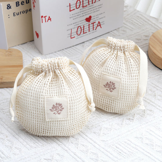 New Design High Quality Promotion Custom Logo Printed Cotton Mesh Drawstring Bag Soap storage Cotton Mesh Pouch