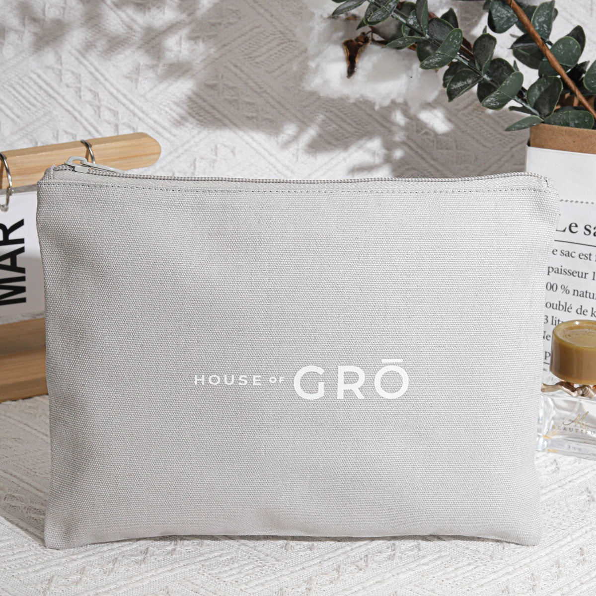 Portable Custom Logo Printed Canvas Zipper Makeup Cosmetic Bag Solid Reusable Pencil Case Travel Pouch