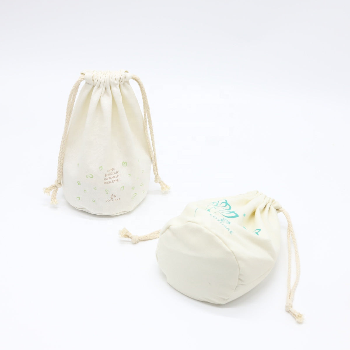 Reusable Custom LogoRound Bottom Natural Canvas Drawstring Bag Natural Muslin Cotton Canvas Cosmetic Dust Bag