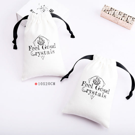 White Cosmetic Dust Drawstring Bag Wedding Favor Mirror Comb Packing Bag Custom Logo Printed Muslin Canvas Jewelry Pouch